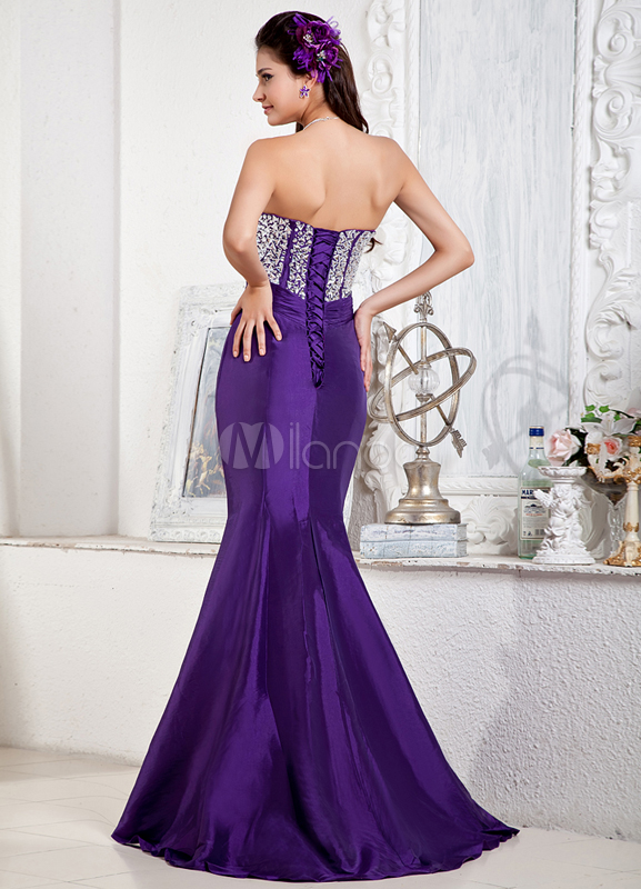 Purple Sweetheart Sequin Rhinestone Taffeta Prom  Dress  