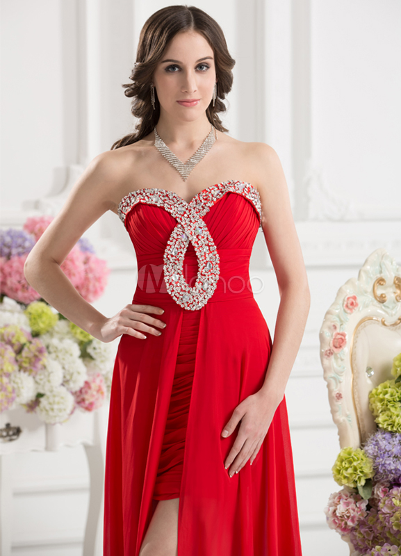Sheath Red Sequin Sweetheart Neck Fashion Low High Prom Dress - Milanoo.com