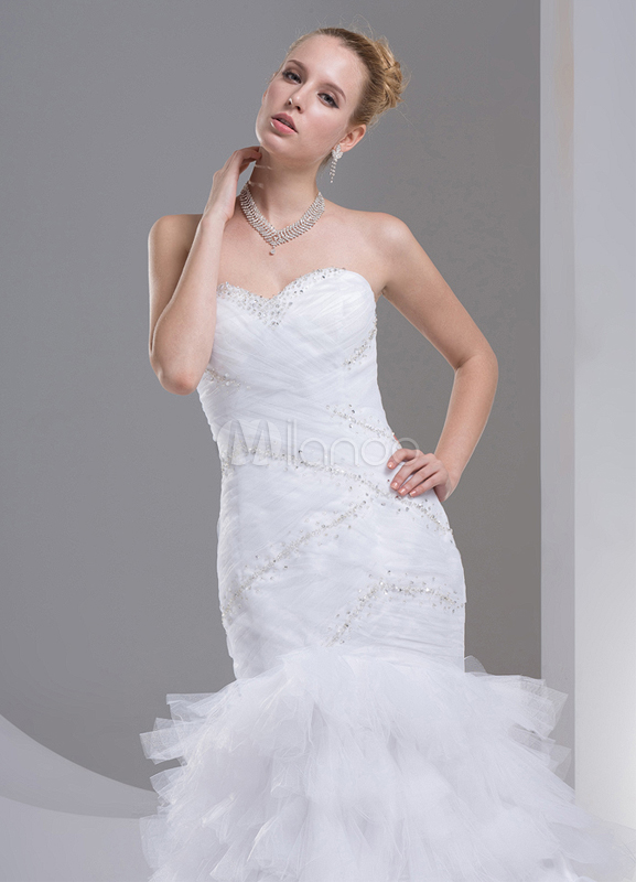 White Mermaid Sweetheart Neck Strapless Beading Bridal Wedding Dress ...