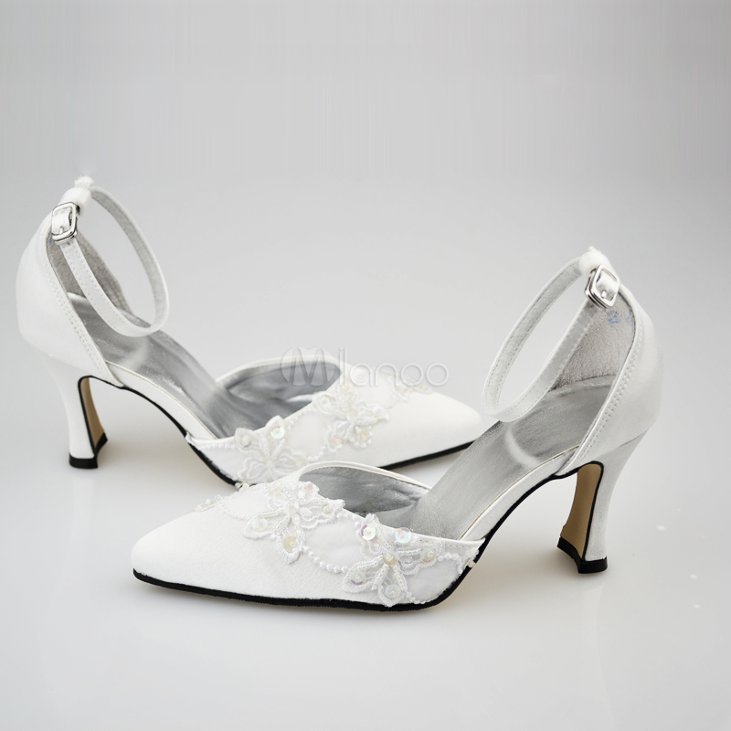 Fabulous White Satin 2 4/5" High Heel Womens Wedding Shoes