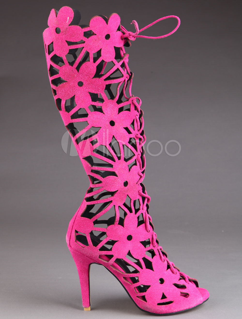 fuchsia thigh high boots