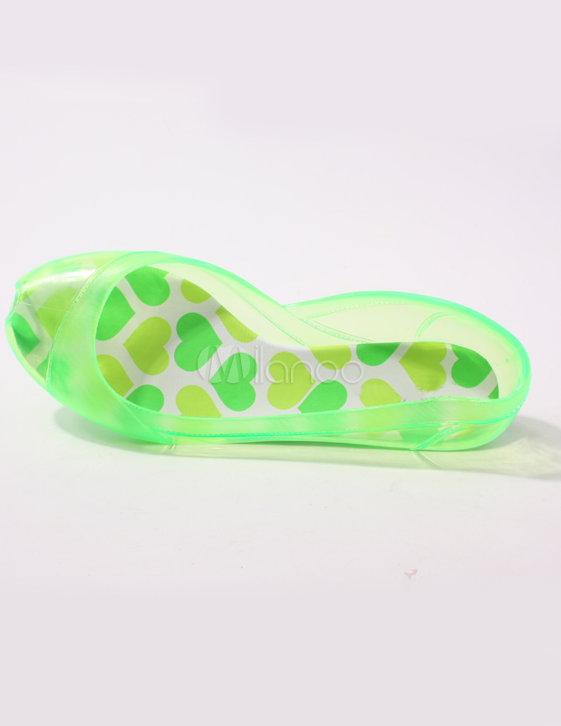 Green Peep Toe Flat Plastic Jelly Shoes - Milanoo.com