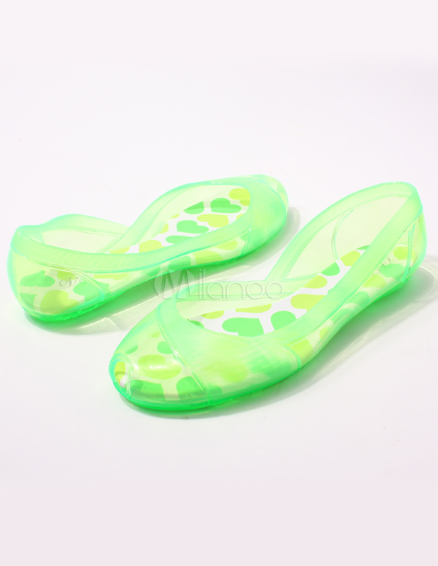 green peep toe flats