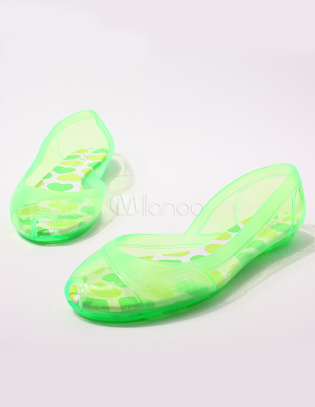 green peep toe flats