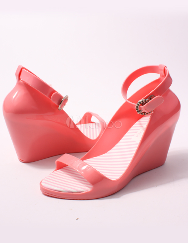Pink Open Toe Ankle Strap Plastic Jelly Shoes