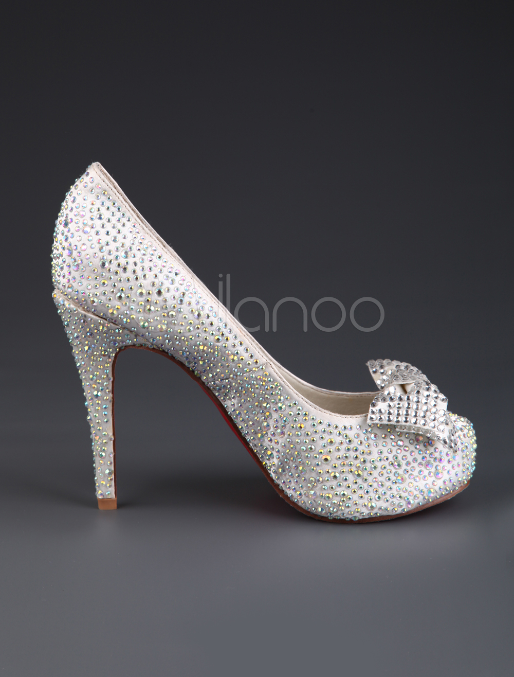 white satin pumps with bow