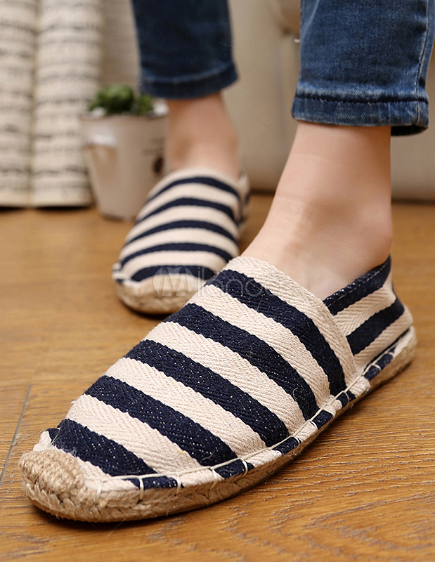 Comfy Stripe Pattern Cloth Loafer Shoes 