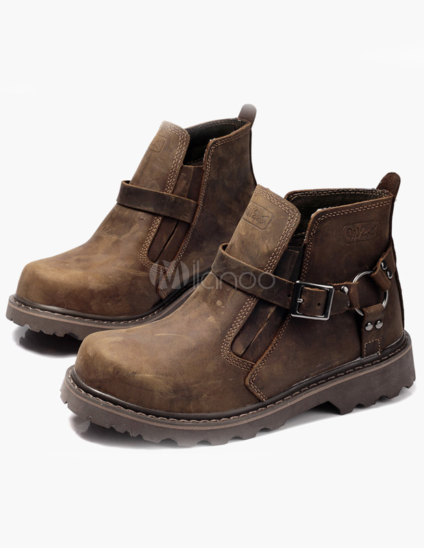 Deep Brown Buckle Cowhide Men's Boots 