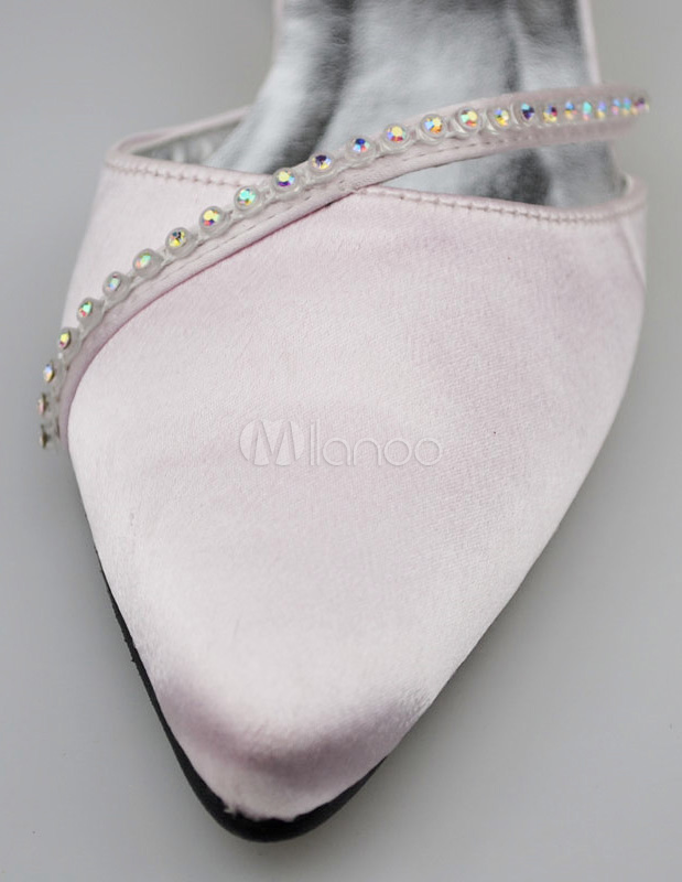 Pink Silk Pointed Stiletto with Rhinestone Bow – Spring Banquet & Bridal