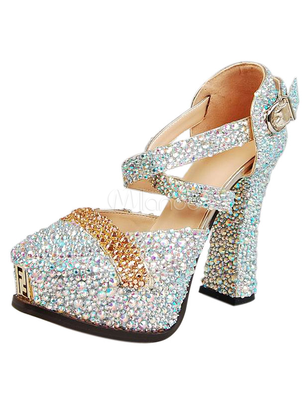 sparkly silver chunky heels