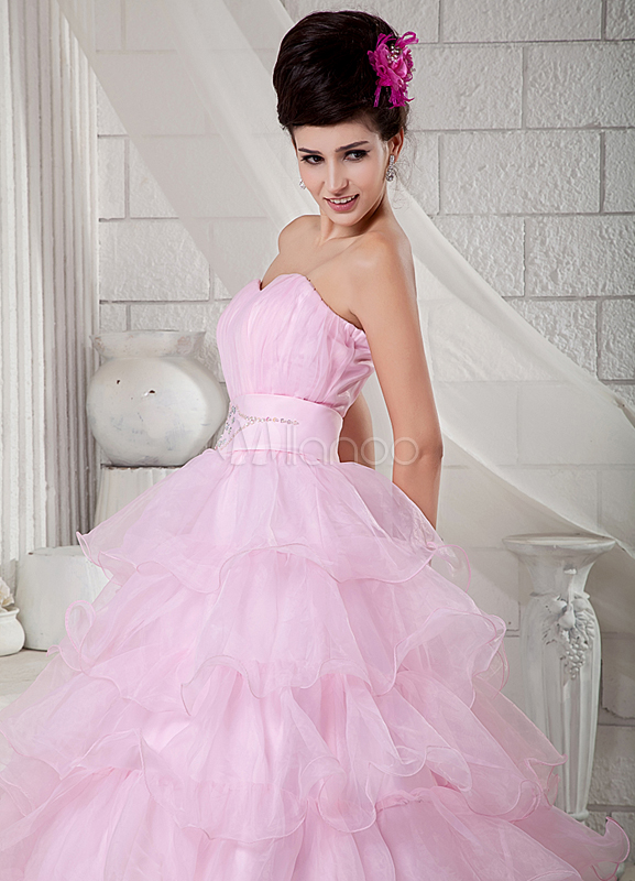 pink strapless ball gown