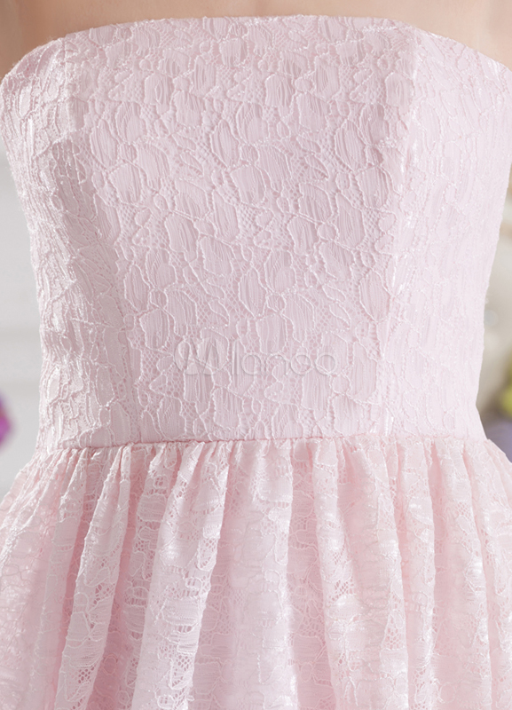 Strapless Pink Lace Appliques A-line Dress main image 0