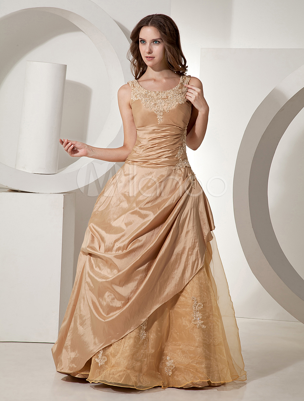 Gold Ball Gown Jewel Neck Quinceanera Dress Milanoo Com