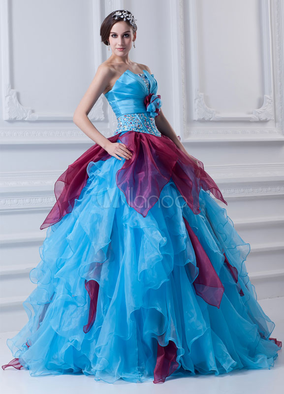 Classic Ruffles Rhinestone Organza Strapless Ball Gown - Milanoo.com