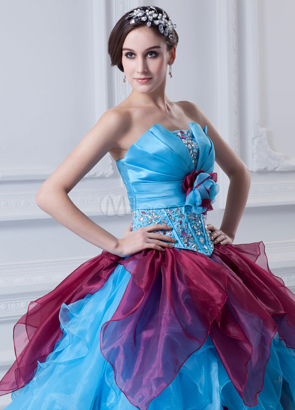 Classic Ruffles Rhinestone Organza Strapless Ball Gown - Milanoo.com