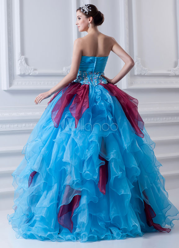 Classic Ruffles Rhinestone Organza Strapless Ball Gown 1655