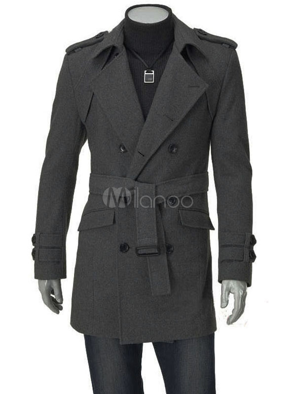 Sash Cotton Modern Men's Trench Coats - Milanoo.com