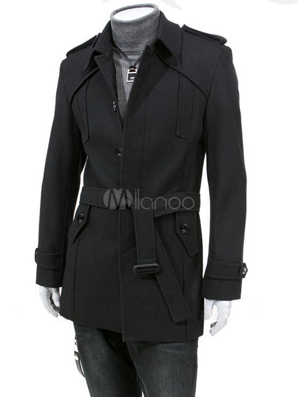 Modern Black Cotton Men's Trench Coats - Milanoo.com