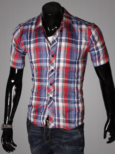 Cool Split Color Plaid Cotton Men's Casual Shirt - Milanoo.com