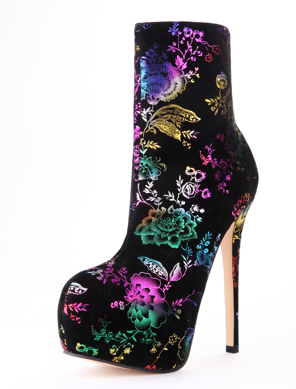 Mysterious Multi-Color Floral Woman's High Heel Booties - Milanoo.com