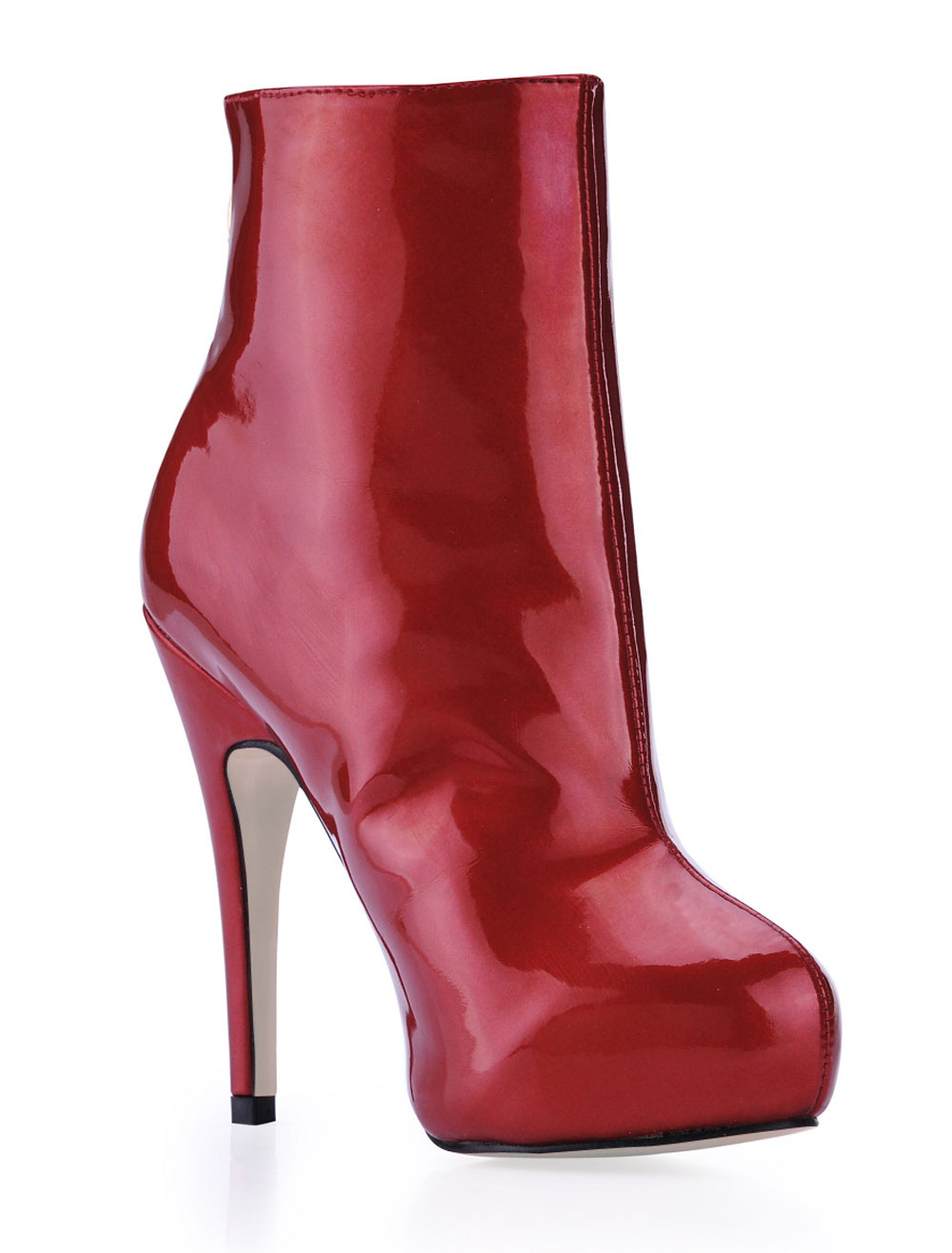 Burgundy Zipper Patent Woman's High Heel Booties - Milanoo.com