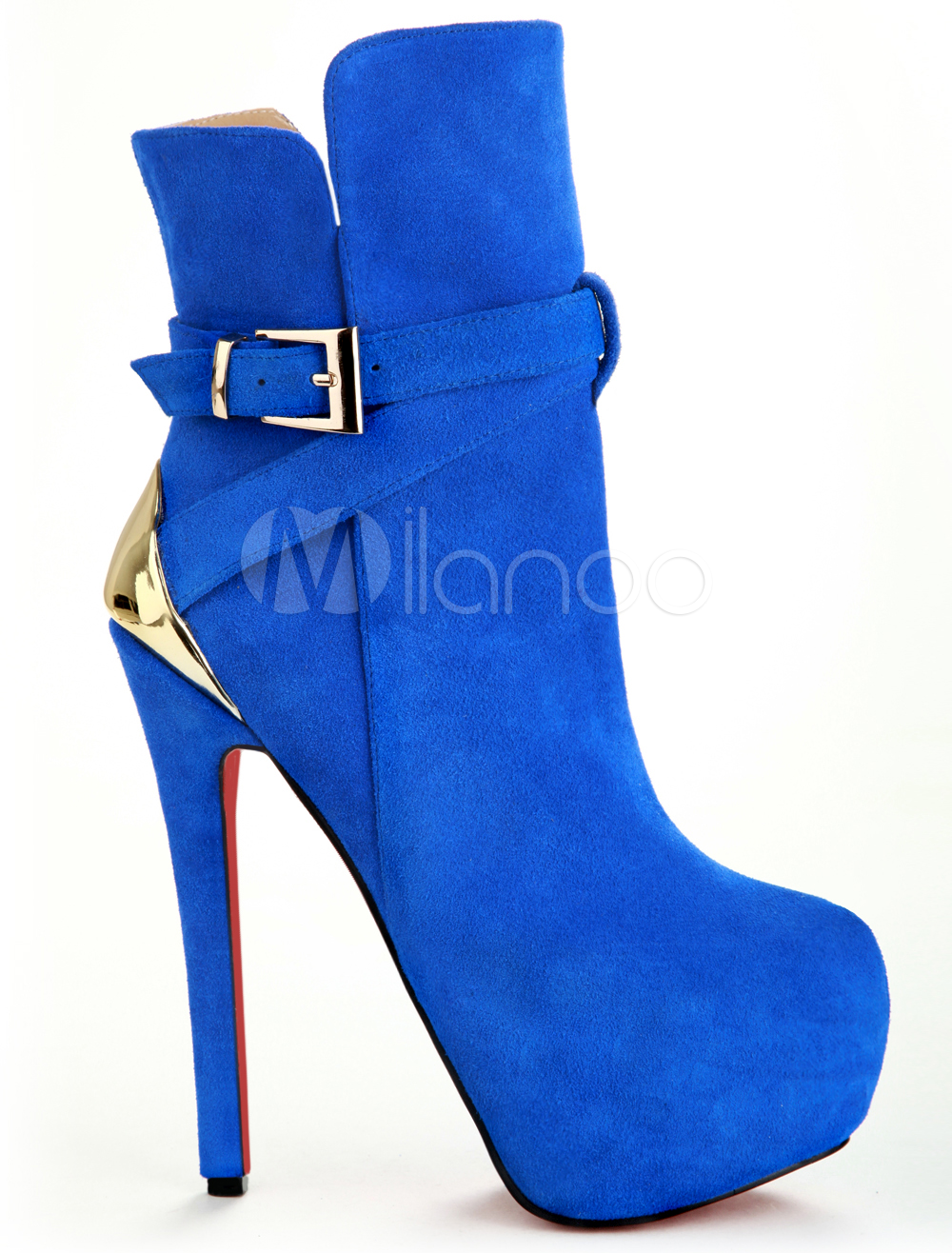 Modern Blue Sheepskin Suede Buckles Women's High Heel Booties - Milanoo.com