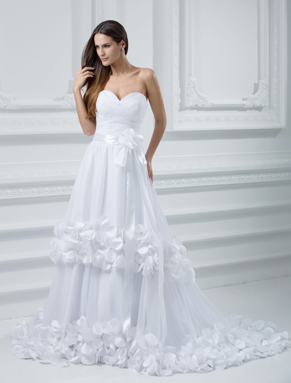 Romantic White Tulle A Line Sweetheart Celebrity Wedding Dresses 0610