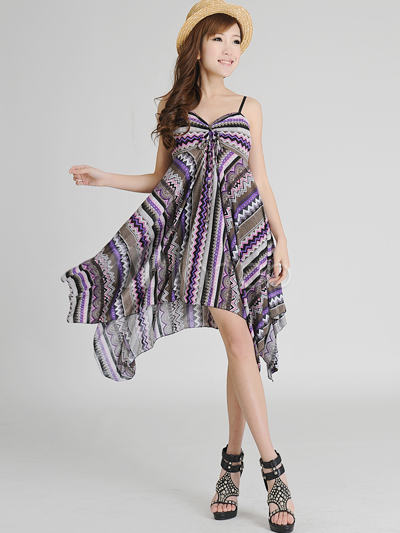 Purple Spaghetti Handkerchief Hem Womens Summer Dress - Milanoo.com