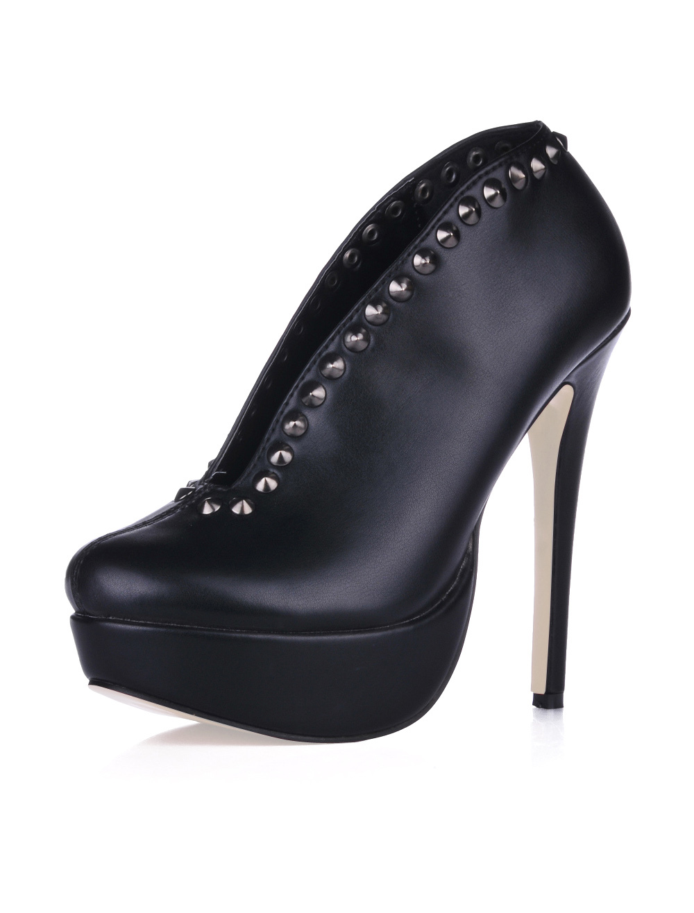 Black Almond Toe Rivets Platform PU Womens Shoes - Milanoo.com