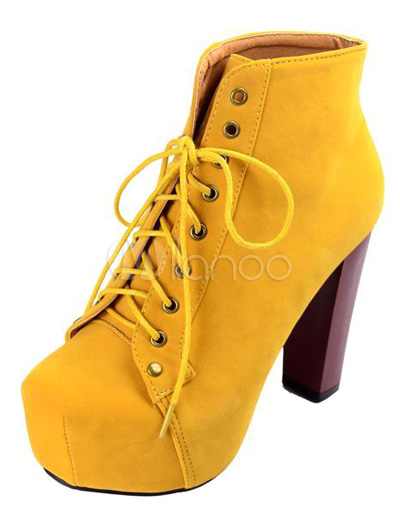 Chic Toe almendro amarillo grueso tacón Terry alto tacón botines para  mujeres - Milanoo.com