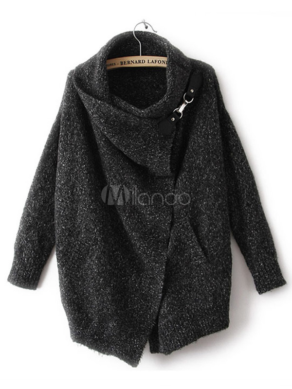 Black Wool Blend Oversized Cardigans - Milanoo.com