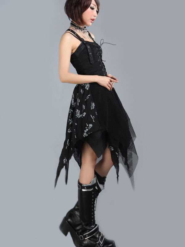 Punk Black Asymmetrical Trim Cotton Lolita Jumper Skirt - Milanoo.com
