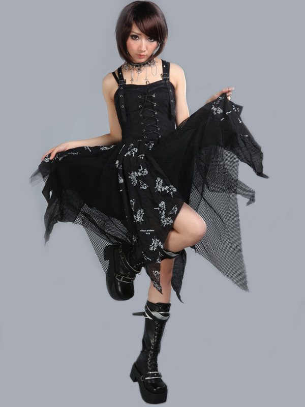 Punk Black Asymmetrical Trim Cotton Lolita Jumper Skirt - Milanoo.com