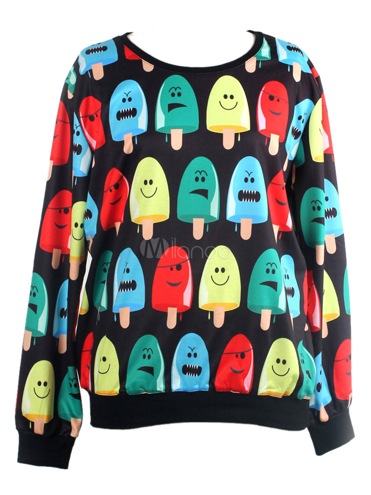 長い袖アニメ キャラクター プリント レディース スエット シャツをクールします Milanoo Jp