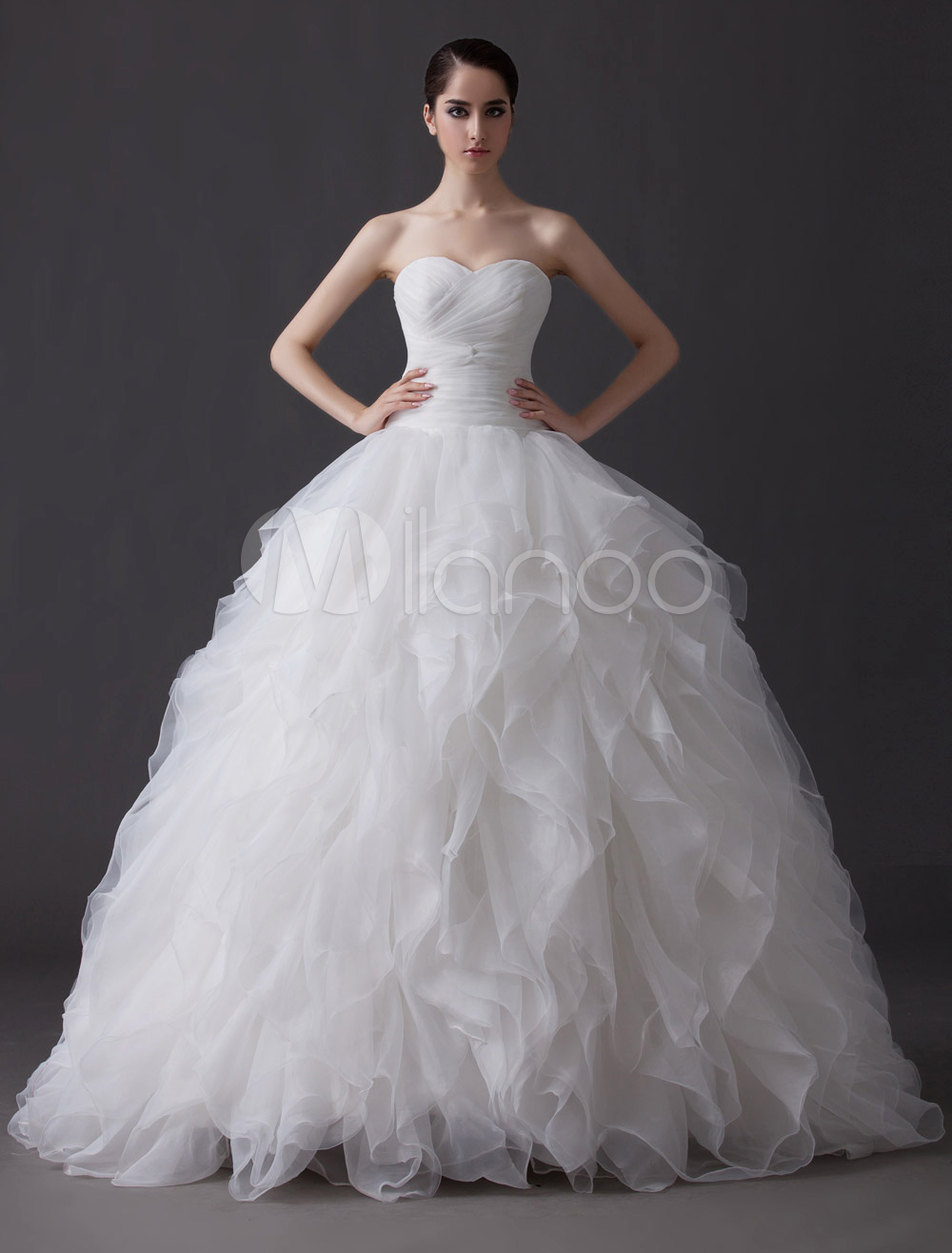 Ethereal Ball  Gown  Tiered Cascading Ruffle  Ivory Wedding  
