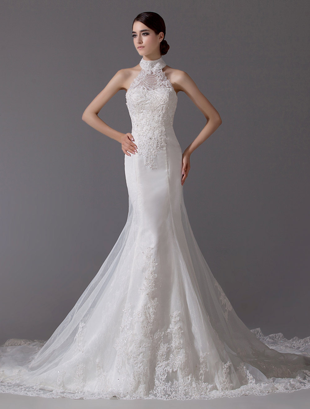 Ivory Wedding Dress Mermaid Backless Beaded Lace Up Wedding Gown ...