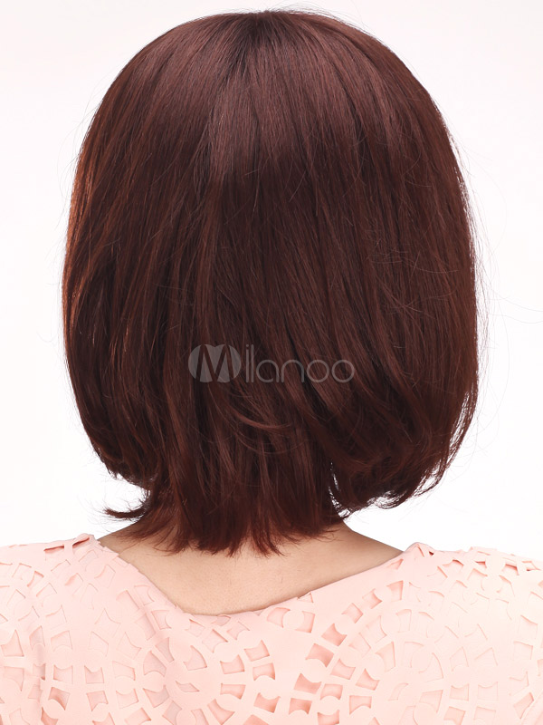 Chic Mahogany Short Bobs Women S Human Hair Wigs Milanoo Com