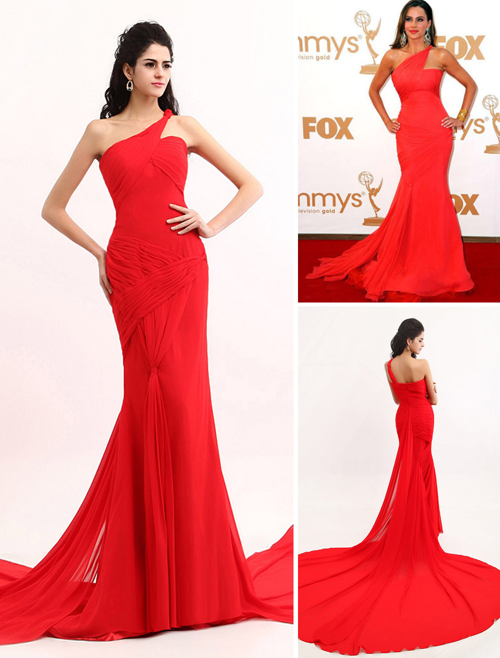 Rot Sofia Vergara One Schulter Mermaid Trompete Chiffon Emmy Awards Kleid Milanoo Com