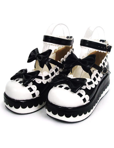 Costumes Lolita | Sweet Lolita High Platform Lolita Shoes Bow Decor Ankle Straps with Trim - IE13382