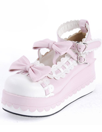 Costumes Lolita | Sweet Lolita High Platform Lolita Shoes Bow Decor Ankle Straps with Trim - IE13382