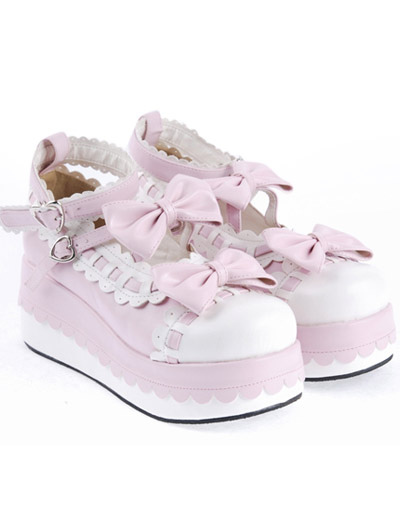 Costumes Lolita | Sweet Lolita High Platform Lolita Shoes Bow Decor Ankle Straps with Trim - IE13382