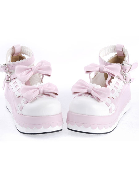 Costumes Lolita | Sweet Lolita High Platform Lolita Shoes Bow Decor Ankle Straps with Trim - IE13382