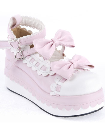 Costumes Lolita | Sweet Lolita High Platform Lolita Shoes Bow Decor Ankle Straps with Trim - IE13382