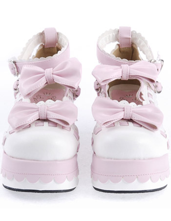 Costumes Lolita | Sweet Lolita High Platform Lolita Shoes Bow Decor Ankle Straps with Trim - IE13382