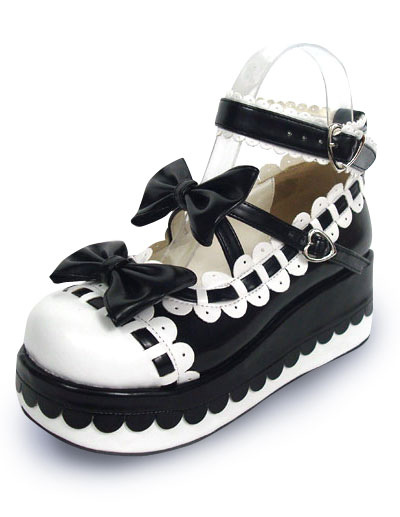 Costumes Lolita | Sweet Lolita High Platform Lolita Shoes Bow Decor Ankle Straps with Trim - IE13382