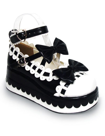 Costumes Lolita | Sweet Lolita High Platform Lolita Shoes Bow Decor Ankle Straps with Trim - IE13382