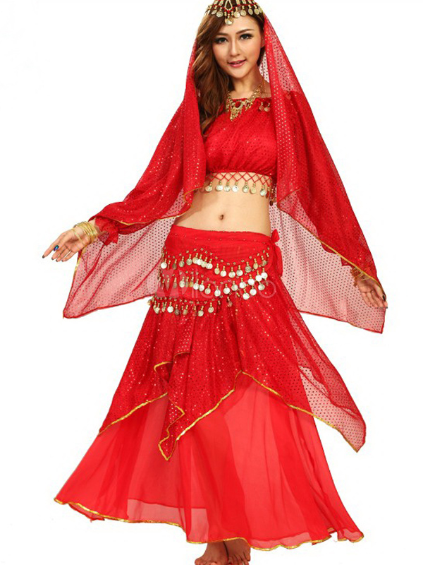 Costume Danza Del Ventre Donna: Top Maniche Lunghe + Pantaloni + Accessori - Foto 4