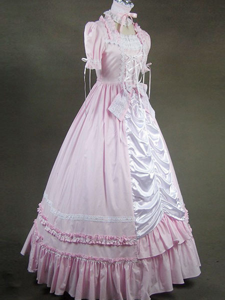 Victorian Sweet Lolita Pink Pleated Cotton Long Dress and Choker ...