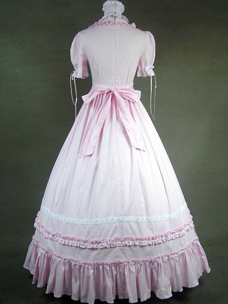 Victorian Sweet Lolita Pink Pleated Cotton Long Dress and Choker ...