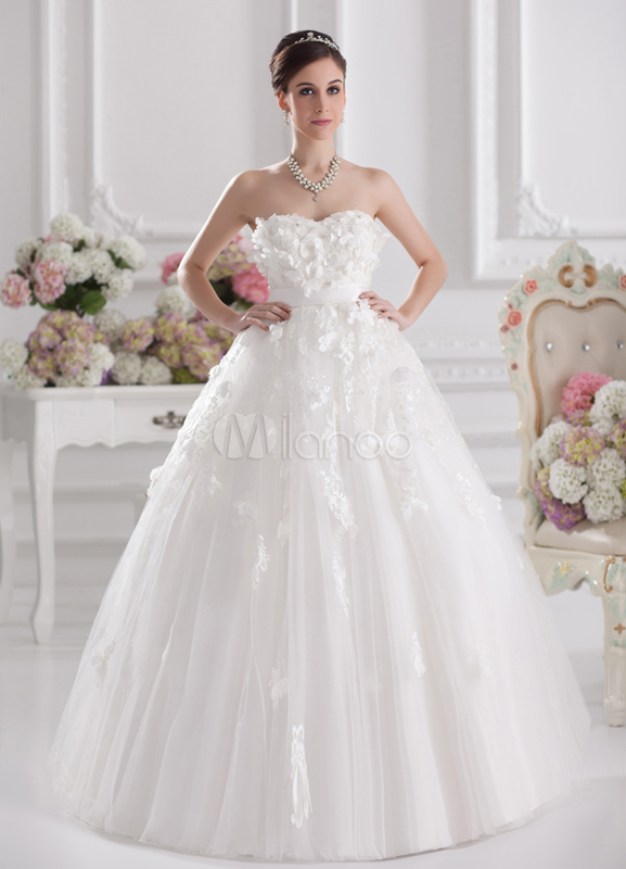 White A-line Strapless Beading Wedding Dress For Bride - Milanoo.com